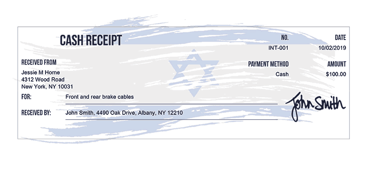 Cash Receipt Template En Flag Of Israel Receipt 