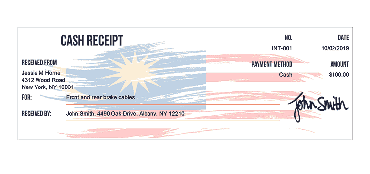 Cash Receipt Template En Flag Of Malaysia Receipt 