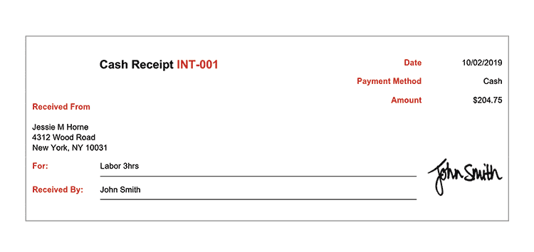 Cash Receipt Template En Modern Red Receipt 