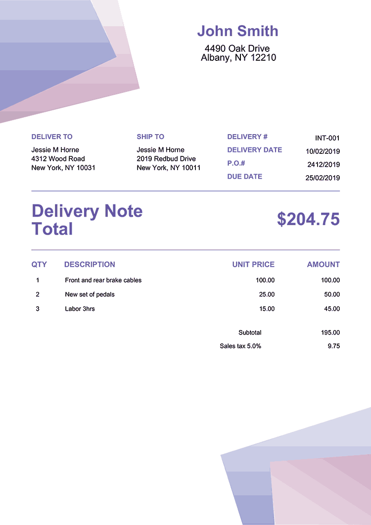 Delivery Note Template En Bubblegum 