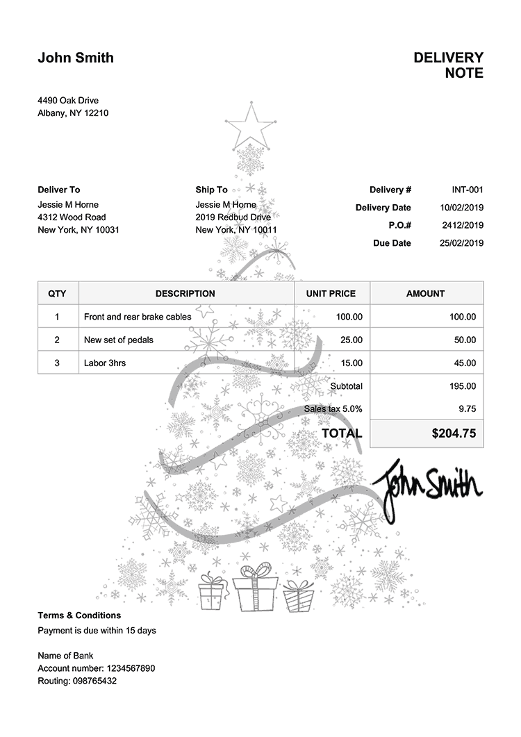 Delivery Note Template En Christmas Tree Black 