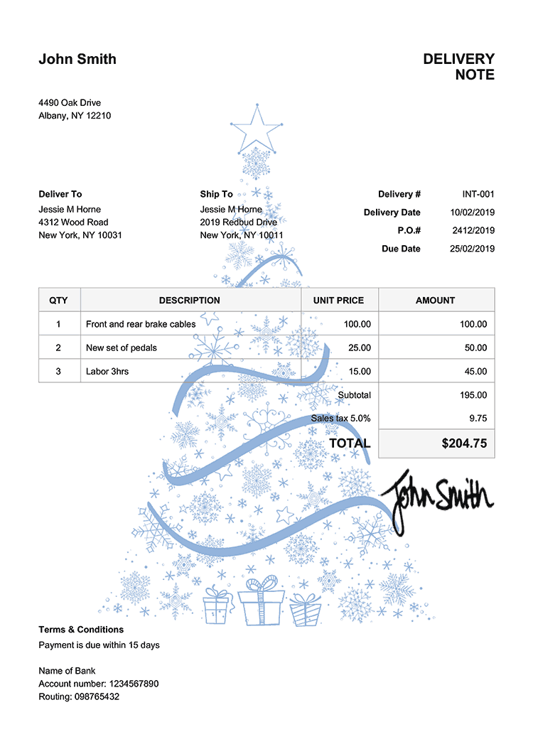 Delivery Note Template En Christmas Tree Blue 