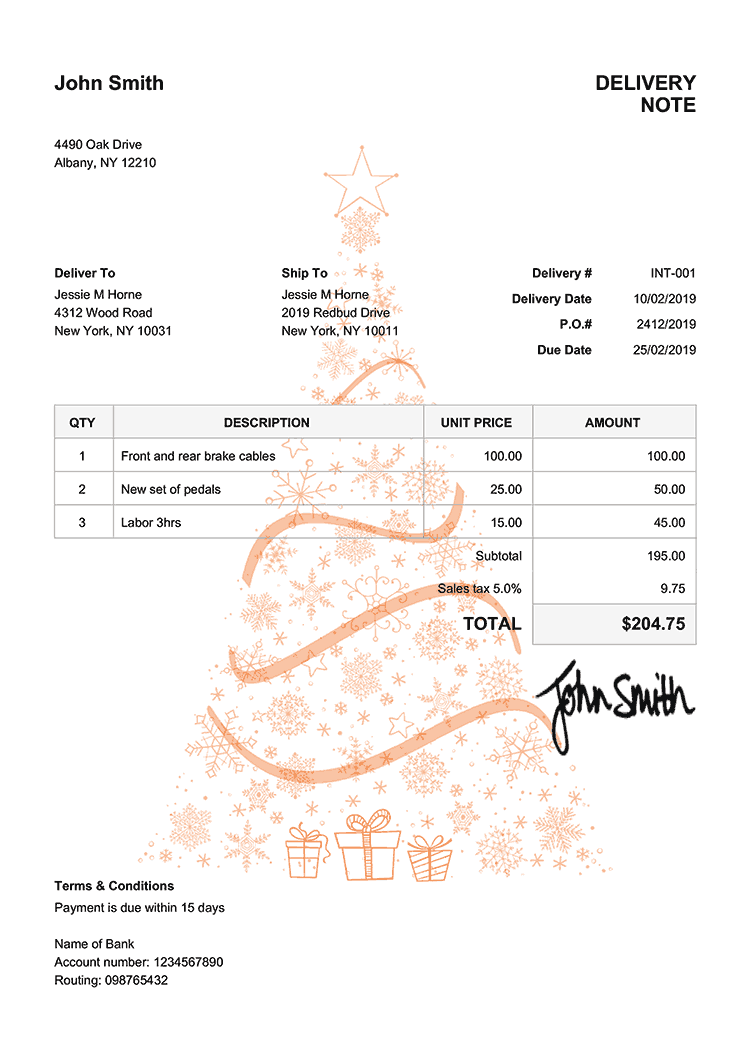 Delivery Note Template En Christmas Tree Orange 
