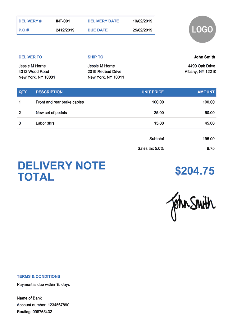 Delivery Note Template En Clean Blue 