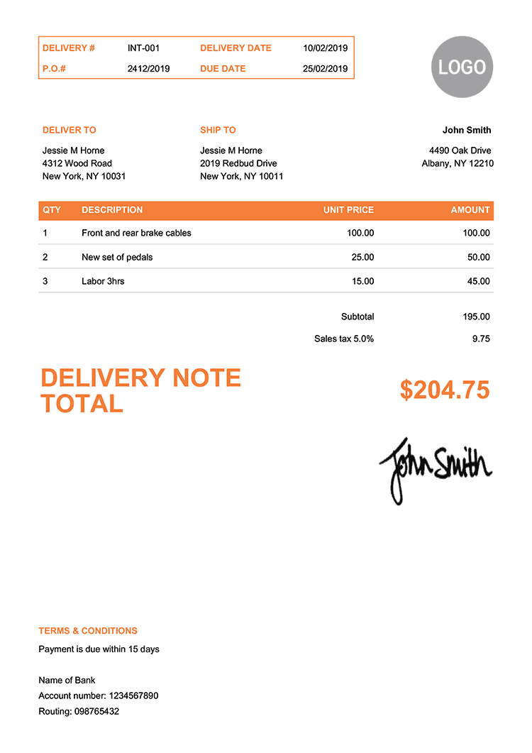 Delivery Note Template En Clean Orange 