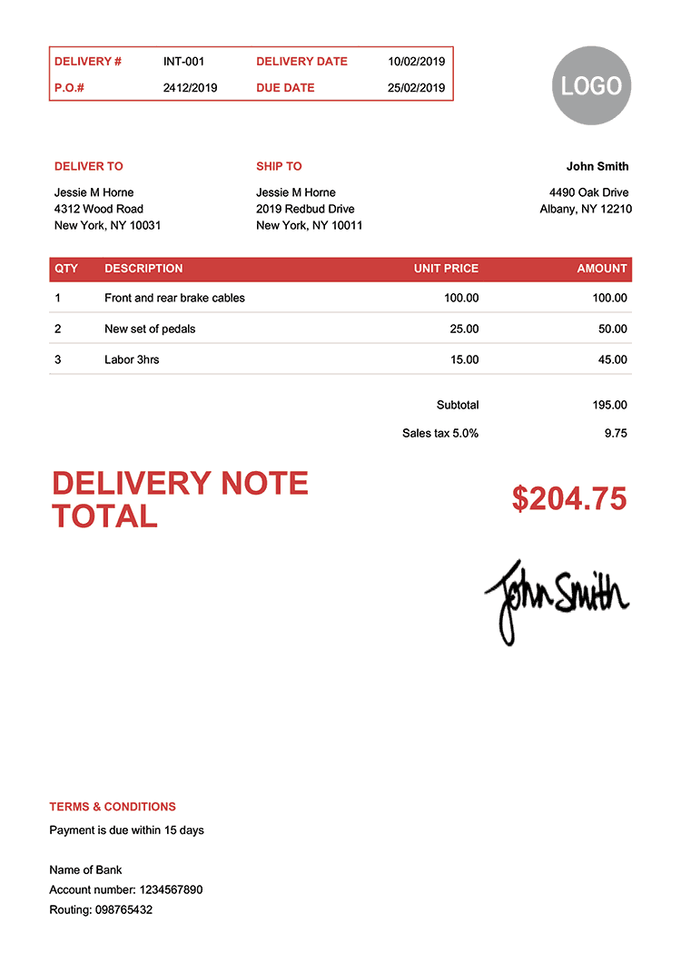 Delivery Note Template En Clean Red 