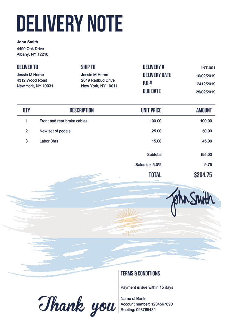 Delivery Note Template En Flag Of Argentina 