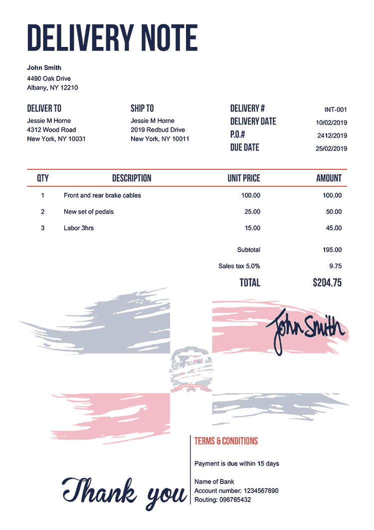 Delivery Note Template En Flag Of Dominican Republic 