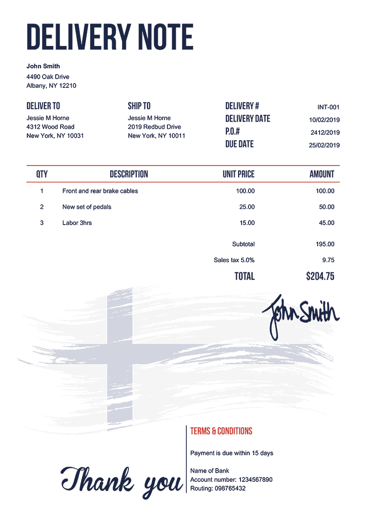 Delivery Note Template En Flag Of Finland 