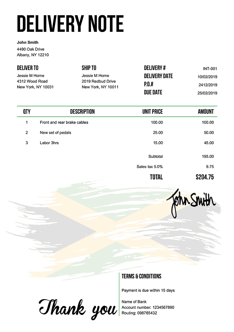 Delivery Note Template En Flag Of Jamaica 