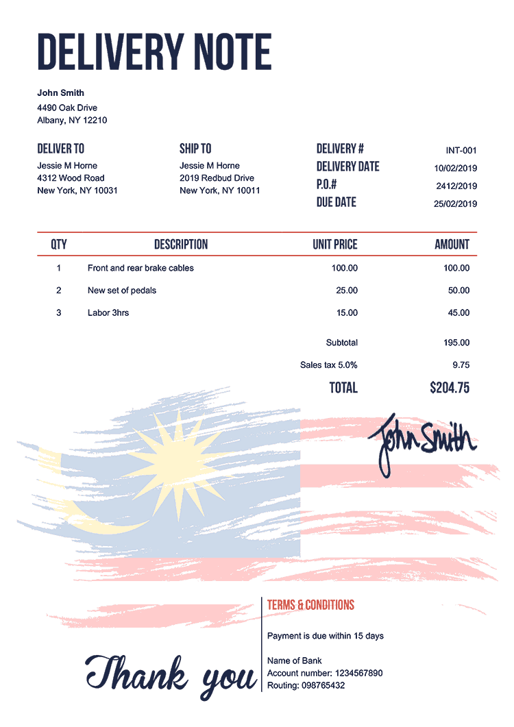 Delivery Note Template En Flag Of Malaysia 