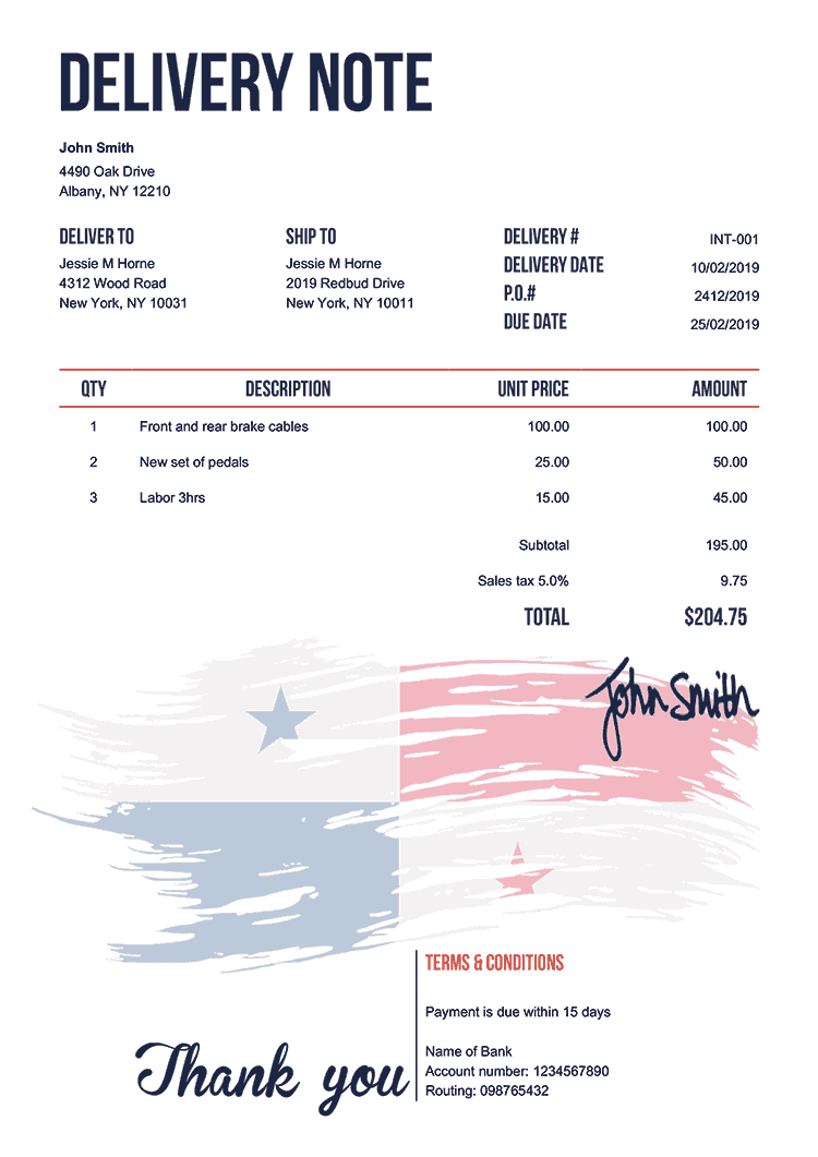 Delivery Note Template En Flag Of Panama 