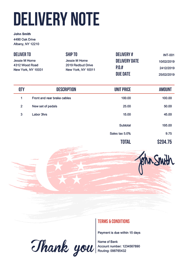 Delivery Note Template En Flag Of Singapore 