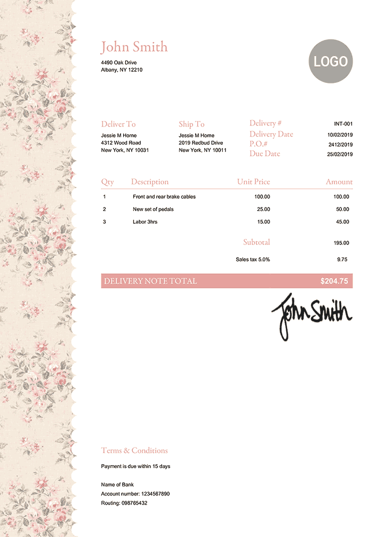 Delivery Note Template En Flowers 