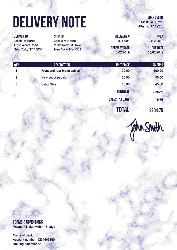 Delivery Note Template En Marble Blue 