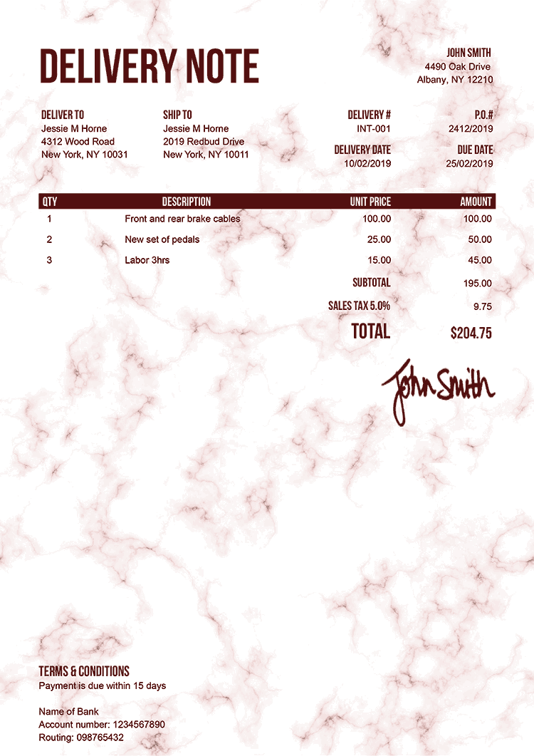 Delivery Note Template En Marble Red 