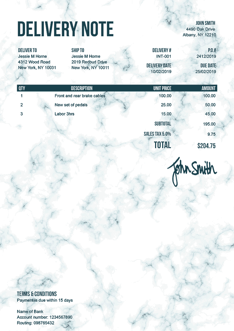 Delivery Note Template En Marble Teal 