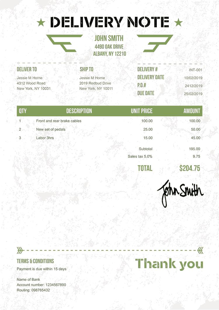 Delivery Note Template En Military Green 