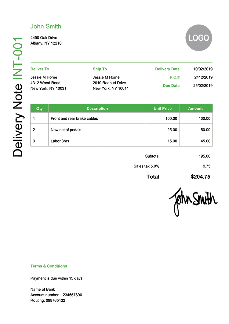 Delivery Note Template En Modern Green 