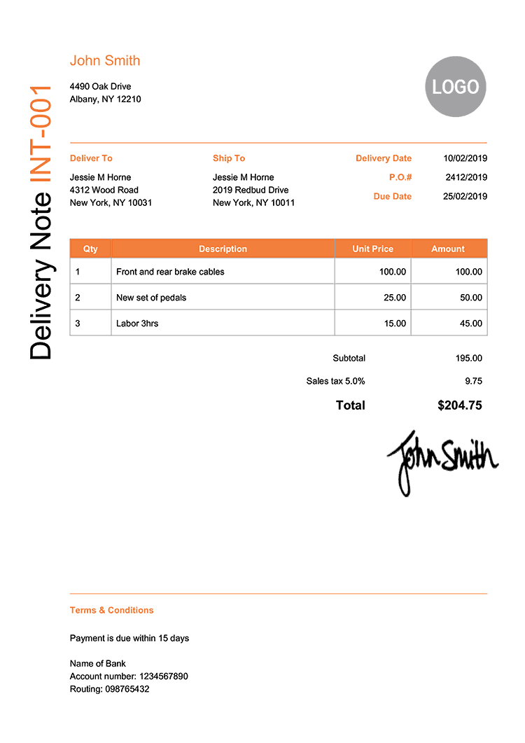 Delivery Note Template En Modern Orange 