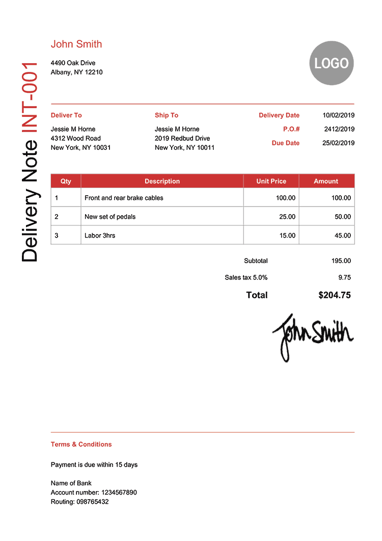 Delivery Note Template En Modern Red 