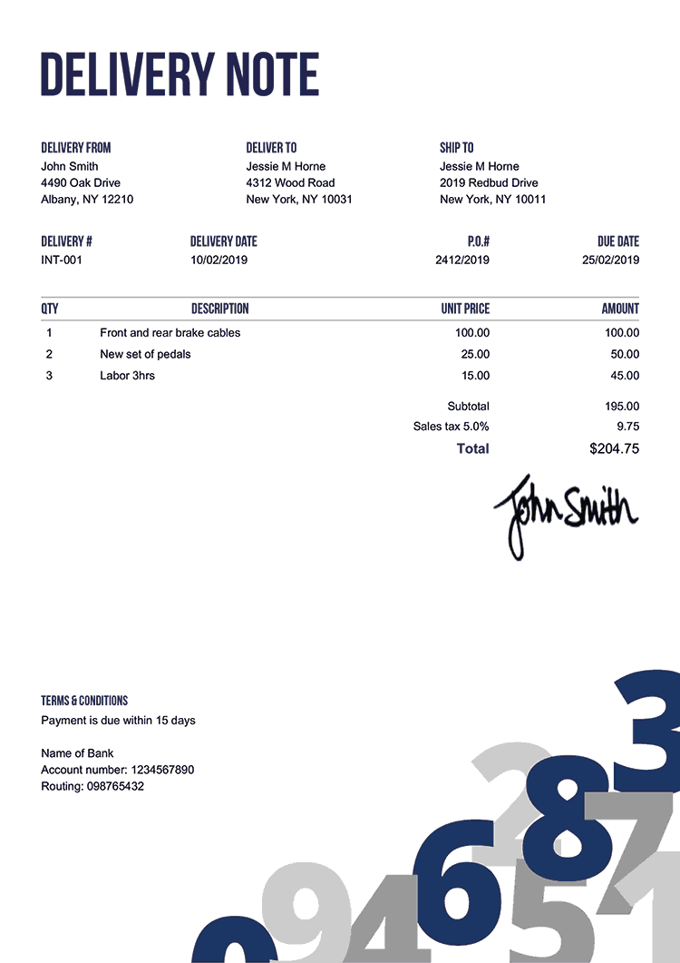 Delivery Note Template En Numbers Blue 