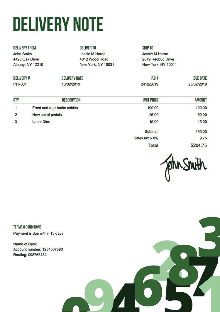 Delivery Note Template En Numbers Green 