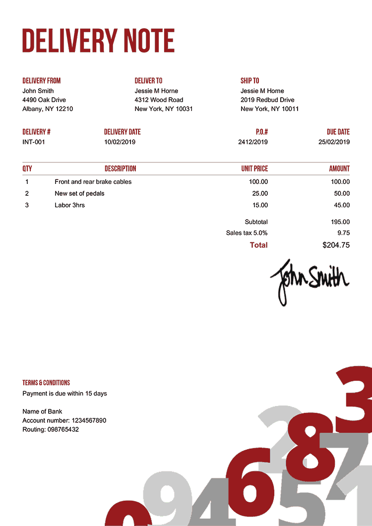 Delivery Note Template En Numbers Red 