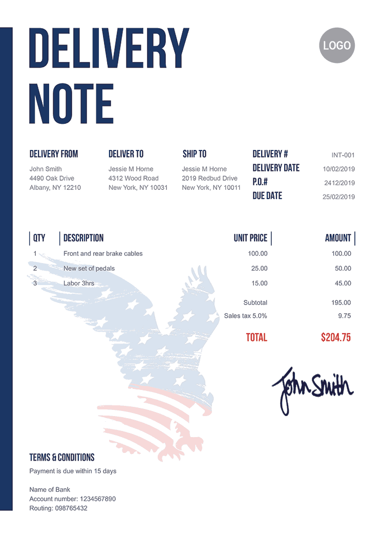 Delivery Note Template En Us Eagle 