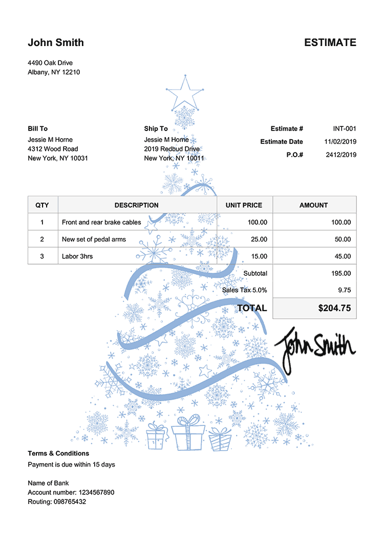 Estimate Template En Christmas Tree Blue 