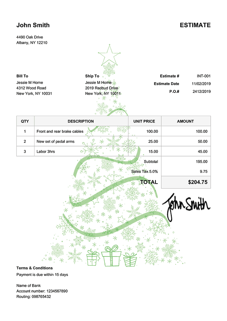 Estimate Template En Christmas Tree Green 