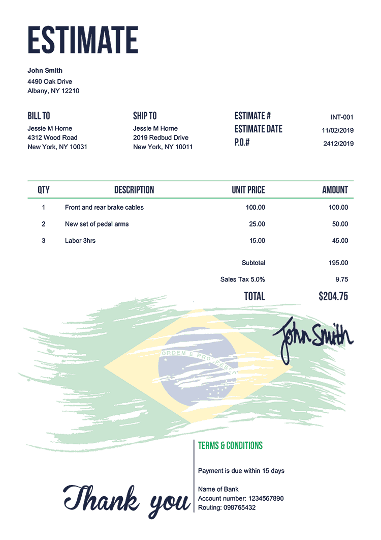 Estimate Template En Flag Of Brazil 