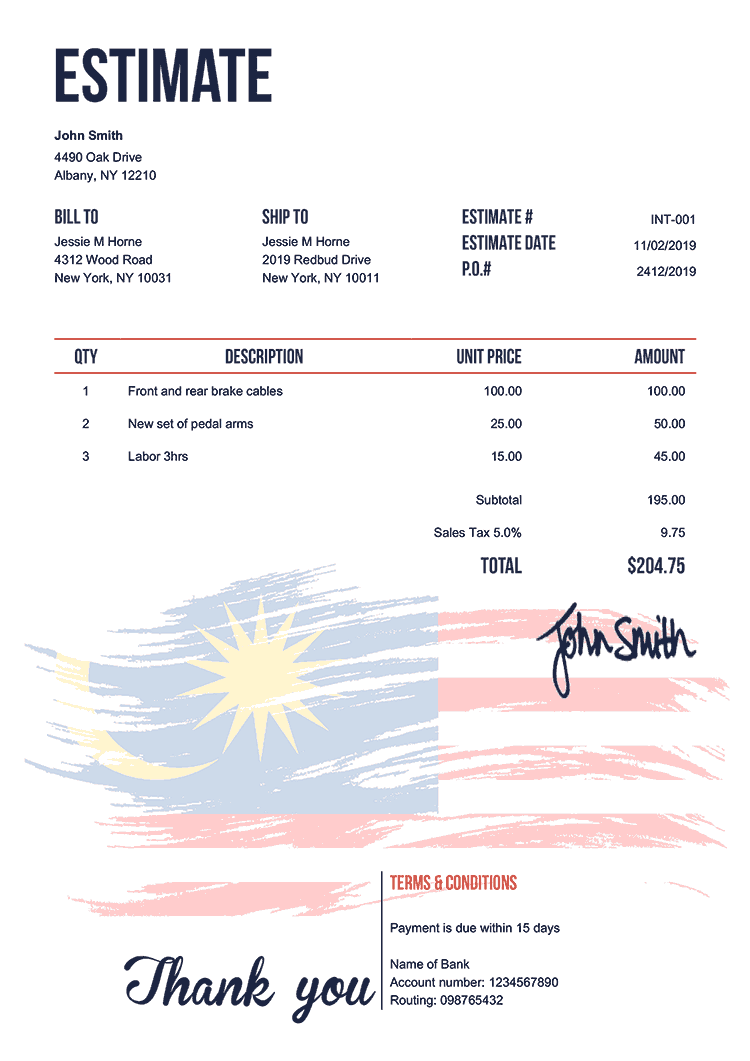 Estimate Template En Flag Of Malaysia 