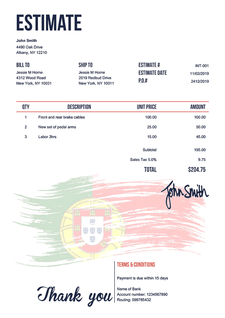 Estimate Template En Flag Of Portugal 