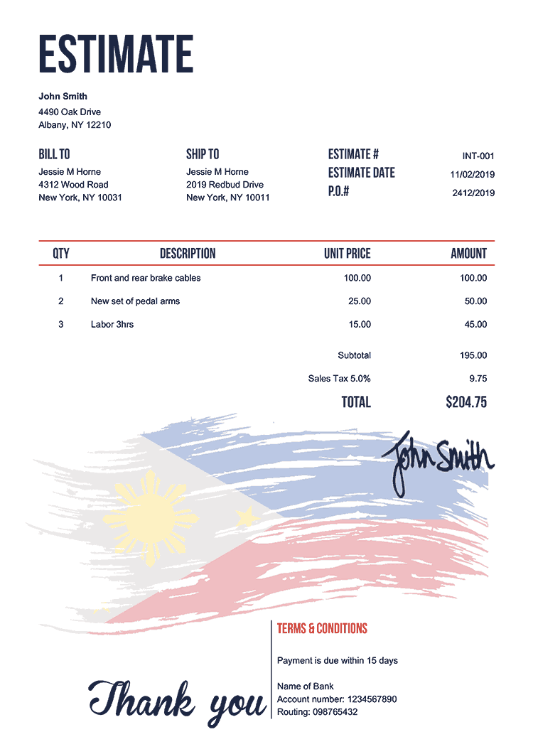 Estimate Template En Flag Of The Philippines 
