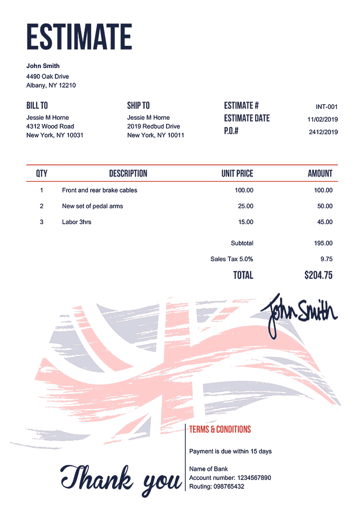 Estimate Template En Flag Of United Kingdom 