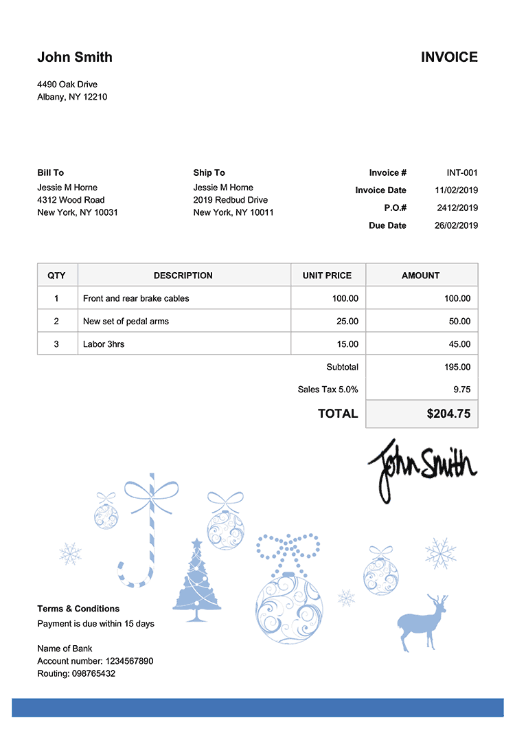Invoice Template En Christmas Decoration Blue 