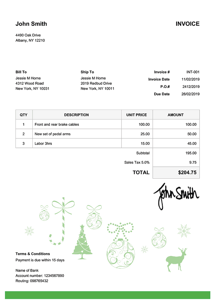 Invoice Template En Christmas Decoration Green 