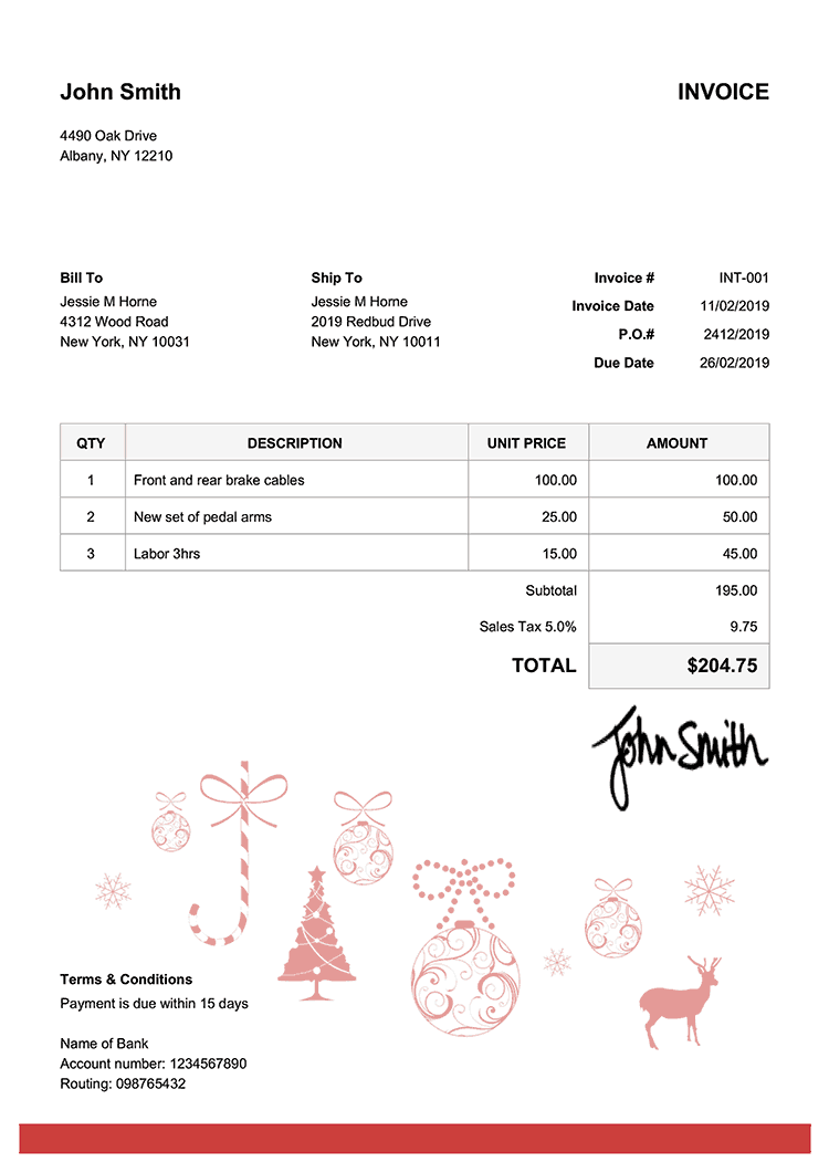 Invoice Template En Christmas Decoration Red 