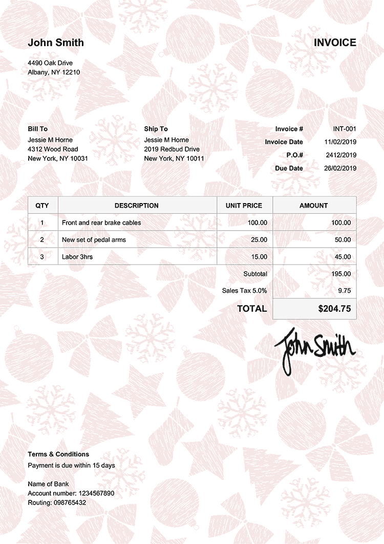 Invoice Template En Christmas Pattern Red 