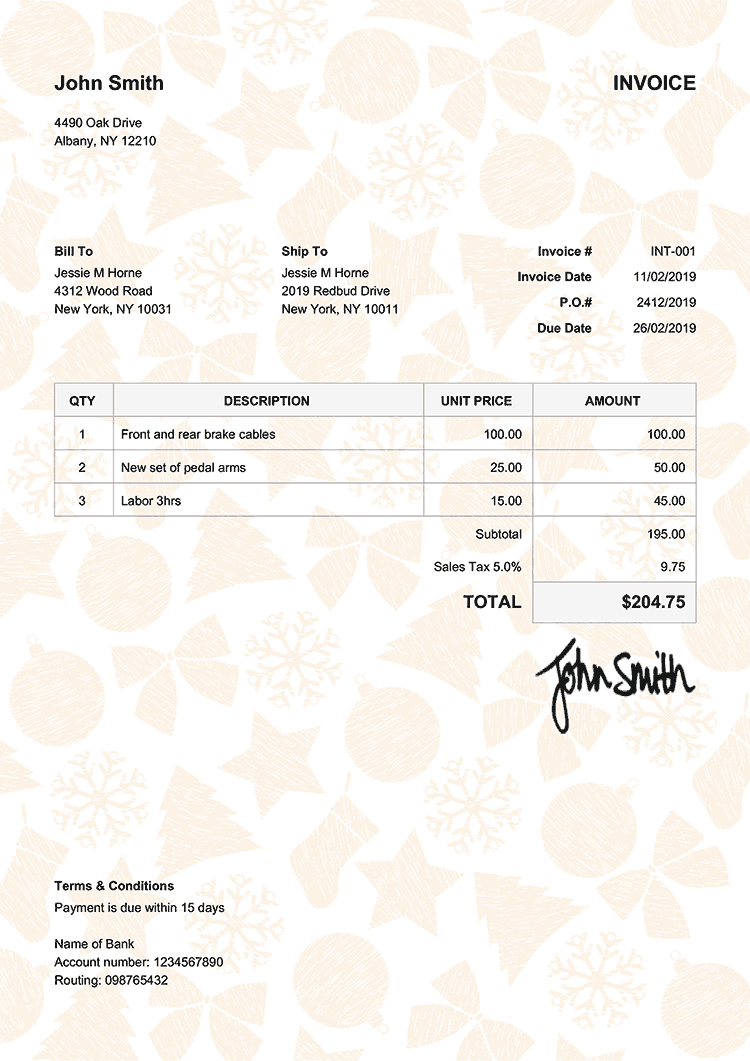Invoice Template En Christmas Pattern Yellow 