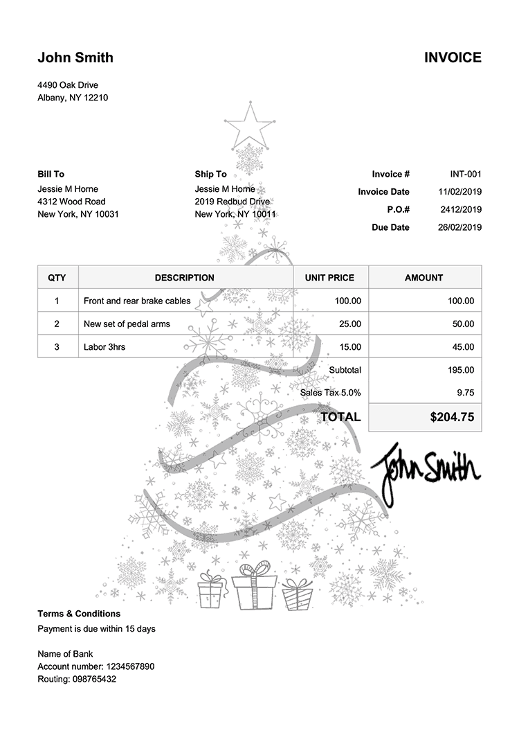 Invoice Template En Christmas Tree Black 