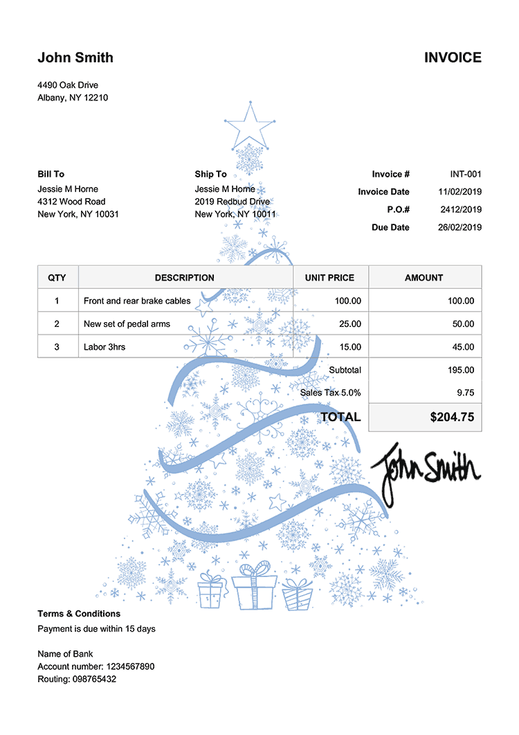 Invoice Template En Christmas Tree Blue 