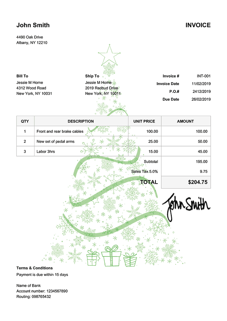 Invoice Template En Christmas Tree Green 