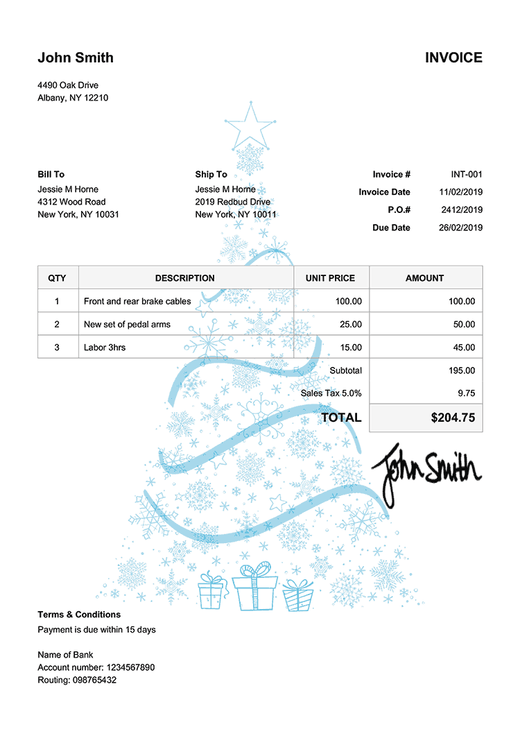 Invoice Template En Christmas Tree Light Blue 