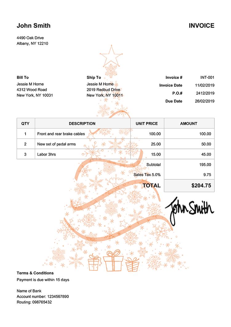 Invoice Template En Christmas Tree Orange 