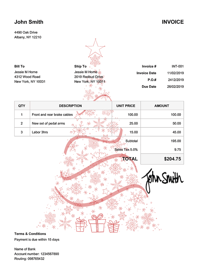 Invoice Template En Christmas Tree Red 