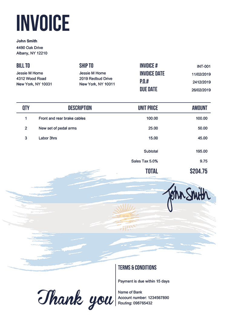 Invoice Template En Flag Of Argentina 