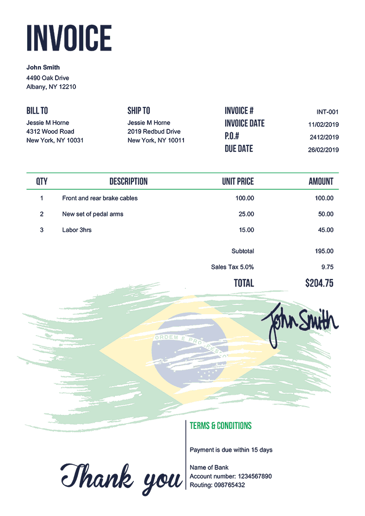 Invoice Template En Flag Of Brazil 