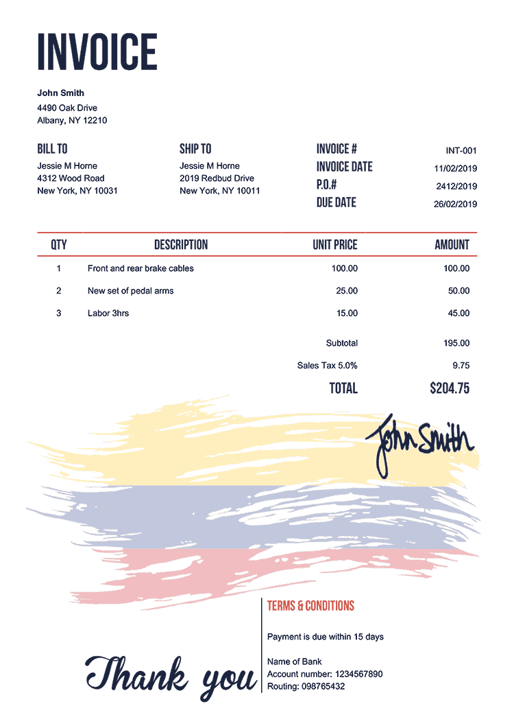 Invoice Template En Flag Of Colombia 